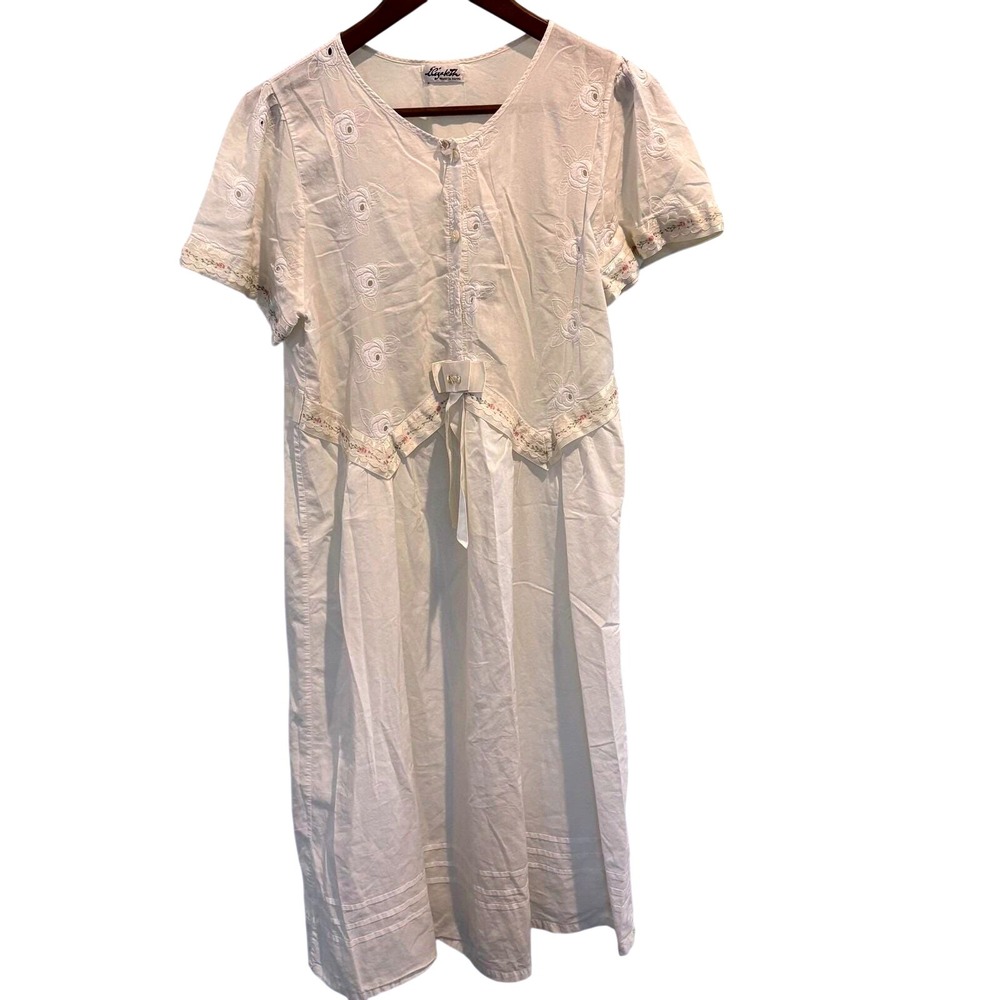 Elizabeth Dress Womens Medium White Eyelet Embroidered Floral Bow Midi Boho‎